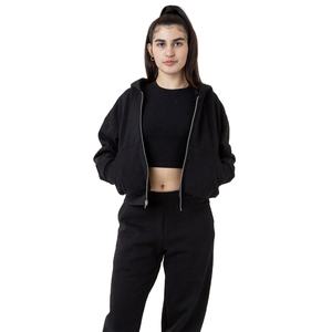 2025 nouvelles femmes à la mode confortable Athleisure deux pièces personnalisable Crop double-zip à capuche et pantalon de survêtement ample droit pour les femmes - Product Image 1