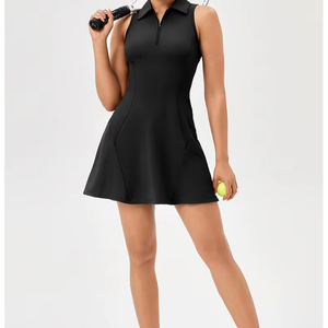 Vestido de tenis para mujer, vestidos atléticos de entrenamiento de manga corta sin pantalones cortos incorporados - Product Image 1