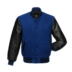 Chaqueta universitaria azul real, chaqueta bomber con mangas de cuero, chaqueta universitaria de cuero personalizada para hombre - Product Image 2