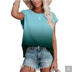 เสื้อเชิ้ตลำลองแขนสั้นพิมพ์ลายคอกลมสำหรับผู้หญิงแฟชั่นใหม่ฤดูร้อนเสื้อยืดไหล่ตกพื้นสีจาง - Product Image 5