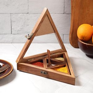 Boîte à épices traditionnelle en bois sculpté, écologique, compartiments séparés, réglage de la finesse, épices de cuisine indienne, faible coût - Product Image 1