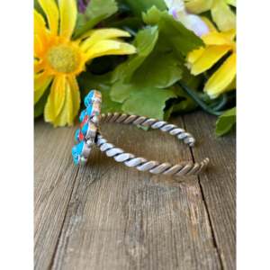 Navajo Made Multi Stone & Sterling Silver Cluster Cuff Bracelet - Product Image 4