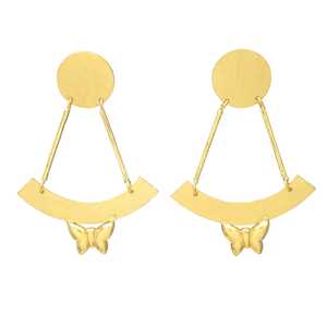 Recién llegado, pendiente largo chapado en oro con diseño de mariposa, pendientes de latón, diseño clásico para mujeres y niñas - Product Image 1