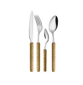 Juego de cubiertos clásico de acero inoxidable con mango de ratán Vajilla de cubiertos de metal de lujo para uso en la cocina - Product Image 3