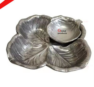 Bol de service puce et trempette de conception de feuille de finition d'or en aluminium en métal de haute qualité pour le restaurant et le bar d'hôtel - Product Image 3