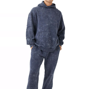 Survêtements d'hiver pour hommes en gros, style streetwear, à capuche, délavés à l'acide, durables, impression personnalisée, 100% coton, séchage rapide, respirant - Product Image 2