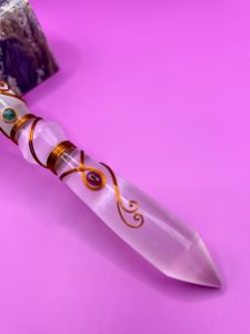 Vente en gros SHIFAT AGATE fait à la main sélénite noire obsidienne ange baguette fil enroulé cristal de guérison artisanat Reiki protection énergétique - Product Image 5