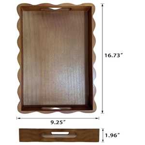 Bandeja DE SERVICIO DE MADERA marrón nogal personalizada hecha a mano con asas centrales recortadas para desayuno café y Decoración de mesa - Product Image 5