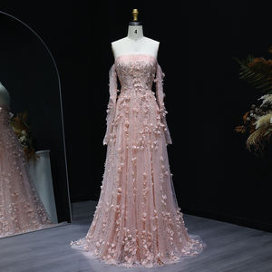 قال شارون فستان سهرة SS344 أنيق أحمر خدود وردي 3D زهور بدون حمّلات أكمام طويلة حفل زفاف المرأة العربية - Product Image 2