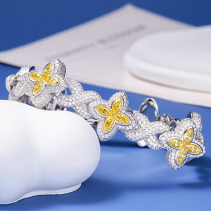 Pulsera de Plata 925 para Mujer, Diseño de Lujo con Certificación GRA, Eslabones Cubanos, Flor Amarilla Limón, Trébol de Cuatro Hojas, Moissanita VVS, Precio de Fábrica - Product Image 3