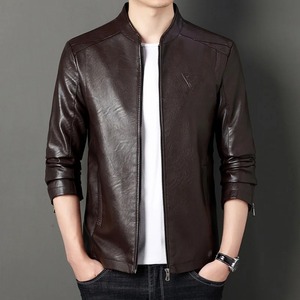 Chaqueta de cuero con borde cruzado para hombre, chaqueta de cuero de motocicleta informal con cuello levantado nuevo estilo británico a la moda para adolescentes - Product Image 2