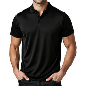 Chemise pour homme en toile unie, séchage rapide, évacuation de l'humidité, haute élasticité, boutons-pression, haut à manches courtes athleisure - Product Image 1