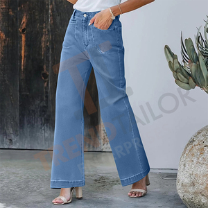 Pantalons en jean pour femmes très vendus, taille haute, jambe droite et jambe large, couleur unie, mode, trajet quotidien - Product Image 3