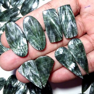 Tự nhiên Seraphinite cặp lỏng thạch anh đá quý <span class=keywords><strong>cabochons</strong></span> đối với trang sức làm phong cách cắt Bộ sưu tập - Product Image 1