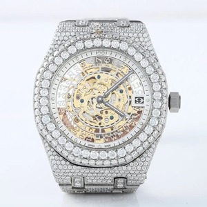 Montres à quartz à quartz entièrement glacées pour hommes, dernière tendance Premium VVS1 Clarity Moissanite Diamond Clouté - Product Image 4