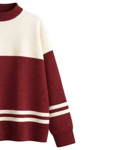 Ensemble personnalisé de pull en tricot pour femme et pantalon large, couleur bordeaux, bloc de couleurs, tenue d'hiver confortable, fabricant en gros personnalisé, ensemble OEM - Product Image 3