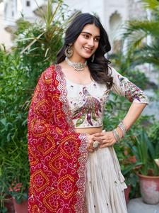 Secuencia de bordado pesado e hilo de trabajo Lehenga Choli para mujer, ropa de boda y fiesta, Georgette Lehenga Choli - Product Image 6