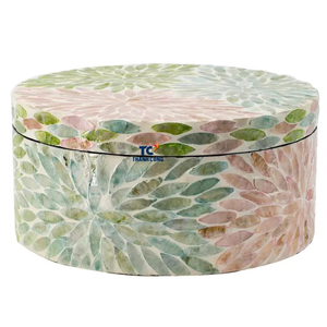 Meilleure conception boîte mère de perle colorée artisanale boîtes décoratives en mosaïque boîtes de rangement rondes - Product Image 1