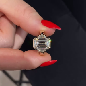 IGI Certified Women's Emerald Cut Engagement <b>Ring</b> with Lab Grown Side Stones Yellow Gold Bezel <b>Diamond</b> <b>Rings</b> - Product Image 1