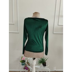 Women's Long-Sleeved, Open Neck, <b>Velvet</b> Blouse with Stone Detail at the Waist, 37432 - <b>Green</b> - Product Image 5