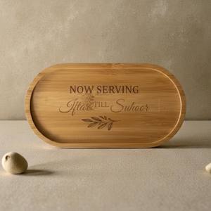 Plateau de service en bambou, maintenant en service pour l'Iftar jusqu'à l'Aïd, gravé, durable, écologique, décoration de table de cuisine pour le Ramadan - Product Image 1
