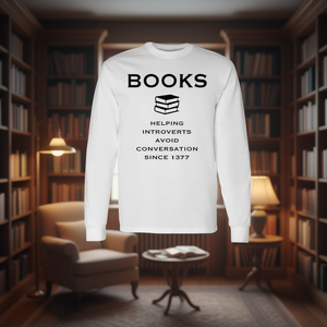 T-shirt à manches longues « Conscience de l'introversion » avec livres d'astuces pour éviter les conversations – Produit promotionnel - Product Image 3