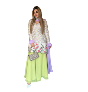 Travail de broderie indienne prêt à l'emploi 3 pièces ensemble concepteur pakistanais vêtements ethniques Georgette tissu Sharara Gharara Kurti cousu - Product Image 1