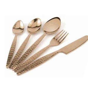 Rose Gold Luxury Mirror Polished Spoon <b>Fork</b> <b>Knife</b> <b>Fork</b> Dinnerware Stainless Steel Full Hammered Handle - Product Image 1