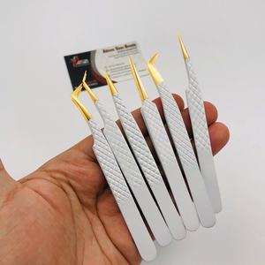 Pinzas de extensión de pestañas de acero inoxidable sostenibles japonesas de etiqueta privada pinzas de pestañas de oro blanco puntiagudas profesionales - Product Image 5