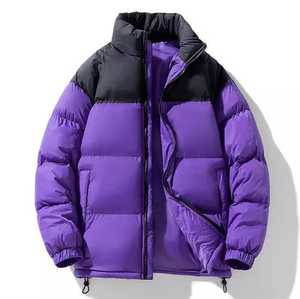 แจ็กเก็ตทรงพองผ้าใบสีดำและสีขาวสำหรับผู้ชายเสื้อผ้ากันหนาวกันน้ำพร้อมคอตั้งโลโก้แฟชั่นแนวสตรีท - Product Image 5