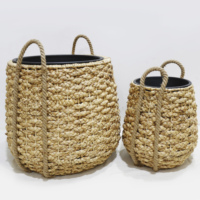 Panier suspendu Artex Dong Thap fait main, style campagnard, écologique, durable, en jacinthe d'eau, avec poignées en corde, pour fleurs/plantes vertes