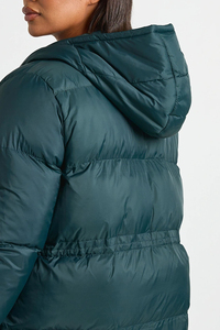 Chaqueta acolchada con capucha verde oscuro personalizada OEM ODM de talla grande para mujer, chaquetas acolchadas largas a prueba de viento para invierno, abrigo de plumón de pato para mujer - Product Image 4