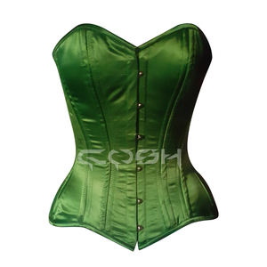 Overbust Steelboned Green Satin Corset - Product Image 1