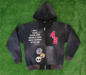 Sudaderas con capucha de manga larga para hombre de último diseño, sudaderas de invierno transpirables con cremallera, moda fácil, patrón de estampado sólido, tela teñida lisa - Product Image 2