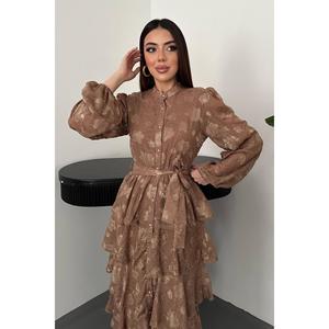 Vestido Marrón con Volantes en Capas - Marrón - Product Image 3