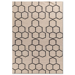 พรมขนสัตว์ทอแบบเรียบสีเทาและสีดำ รุ่น Indusbar Dwrm-117 ลายเรขาคณิตและลวดลายนามธรรม รูปทรงสี่เหลี่ยมผืนผ้าและลายทาง สำหรับใช้ปูพื้นบ้าน - Product Image 1