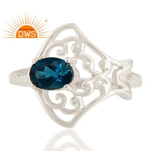 Nouvellement conception en argent Sterling naturel londres bleu topaze pierres précieuses bague empilable bijoux personnalisés pour les femmes cadeau pour elle - Product Image 2
