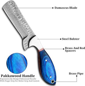มีดออกแคมป์กลางแจ้งมีดล่าสัตว์ใบมีดดามัสกัสพร้อมปลอกหนังสินค้าแฮนด์เมด - Product Image 5