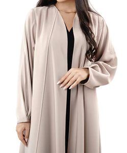 ชุดอาบายาสีน้ำตาลอมเทาเปิดด้านหน้าแต่งชายผ้าและคอวีสวมใส่สุภาพเรียบร้อยสำหรับใส่ในชีวิตประจำวันและสไตล์ทางการได้อย่างง่ายดาย - Product Image 6