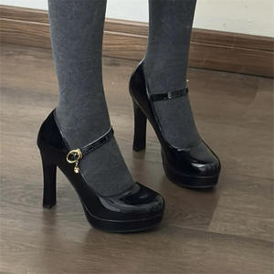 รองเท้าสไตล์ฝรั่งเศสแบบแมรี่เจนรุ่นล่าสุดสำหรับฤดูใบไม้ผลิและฤดูร้อน รองเท้าส้นเตี้ยหนังพื้นหนาสไตล์อังกฤษแบบเรโทร รองเท้าส้นสูงหวานๆ เท่ๆ - Product Image 3