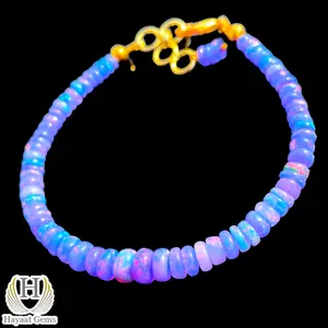 Bracelet délicat en opale éthiopienne lavande véritable violet feu en argent sterling fait à la main perles lisses certifiées par des tiers - Product Image 1