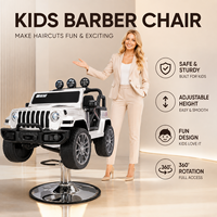 Chaise de barbier hydraulique pour enfants, design Jeep, chaise de salon de coiffure pour enfants avec base ronde pour une utilisation professionnelle en salon de coiffure