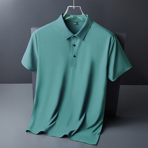 Polo brodé OEM à manches courtes, t-shirt d'été sans couture, couleur unie, décontracté, séchage rapide, polos en soie froide pour hommes - Product Image 1