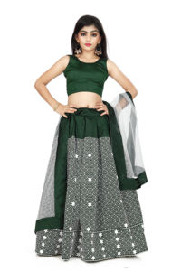 Conjunto Tradicional Indio de Lehenga Choli Shoryam para Niñas, Falda Larga Étnica Verde Esmeralda, Top para Fiesta, Diwali, Boda - Product Image 2