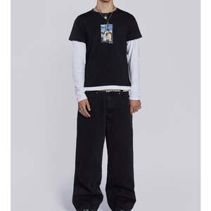 T-shirt pour hommes adultes à double couche surdimensionné, poids lourd, coupe standard, personnalisé, à vendre - Product Image 4