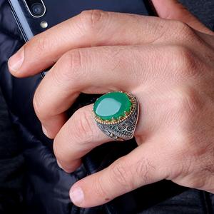 New Arrival High Quality Turkish Luxury <b>Mens</b> Wedding <b>Ring</b> 925 Sterling <b>Silver</b> Yemen Aqeeq Stone Classic Wholesale Jewelry Turkey - Product Image 4
