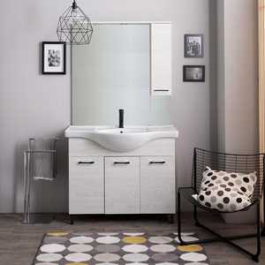 105cm White Oak Floor-Standing Bathroom Vanity with <b>Mirror</b> and Ravenna <b>Wall</b> Unit Premium Bathroom <b>Sets</b> - Product Image 2