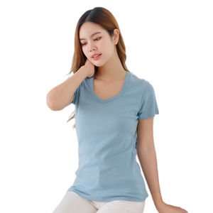 Venta al por mayor de camisetas de mujer transpirables personalizadas 100% tela de algodón cuello Pentágono ropa de calle de alta calidad estampado patrón verano XL - Product Image 6