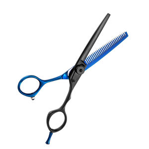Ciseaux amincissants de qualité supérieure ciseaux à effiler les cheveux en acier métallique de couleur bleue et noire avec vis réglable noire - Product Image 2