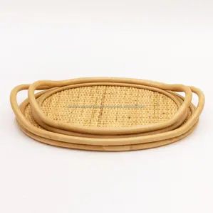 Set mit 2 ovalen Rattan schalen mit Griff Made in Vietnam | Hochwertiges natürliches Tablett für Küche Hot Sale Amazon